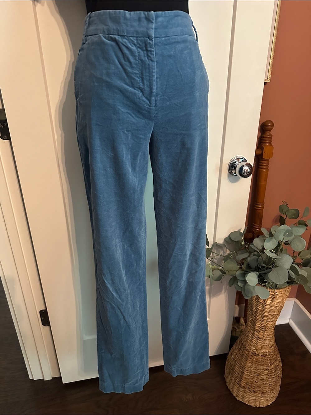 Tibi women’s Velvet Dusty slate Blue straight leg pockets 4 pants